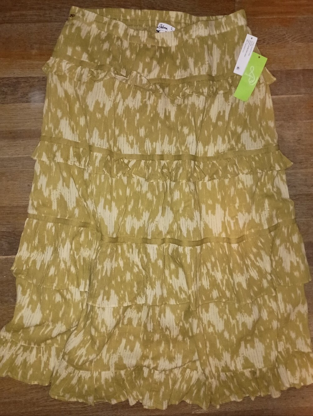 Sam Edelman IKAT STRIPED GILLIAN/Burnished Gold Ruffled Maxi Skirt Size L